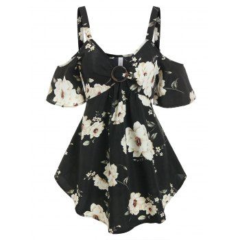 

Cold Shoulder Floral Print Blouse, Black