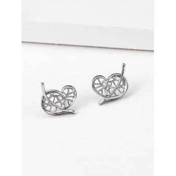 

Hollow Heart Leaf Shape Stud Earrings, Silver