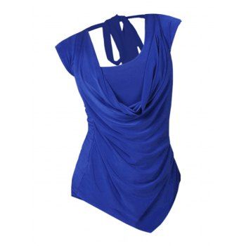 

Plus Size Cowl Front Ruched Tie Sleeveless Tee, Blue