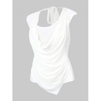 

Plus Size Cowl Front Ruched Tie Sleeveless Tee, White