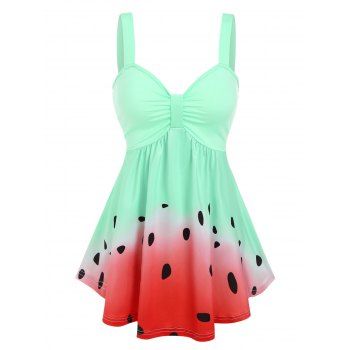 

Ombre Watermelon Pattern Flare Tank Top, Light green