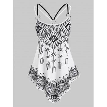 

Plus Size O Ring Geometry Irregular Tank Top, White