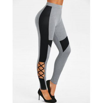 

Cut Out Criss-cross Contrast Pants, Light gray