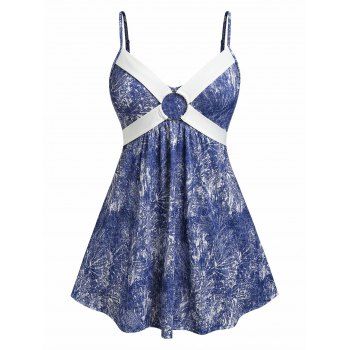 

Plus Size Ring Denim Print A Line Cami Top, Multicolor