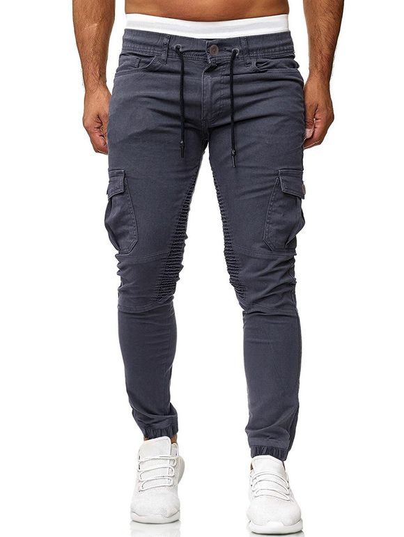 Pantalon de Jogging Cargo à Ourlet Plissé à Cordon - Gris Foncé XL