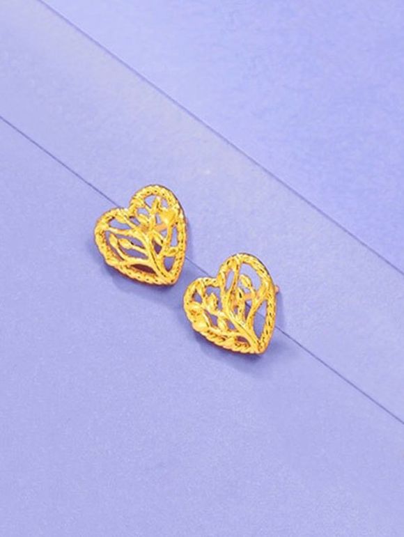 Boucles D'Oreilles Evidées en Forme de Cœur et D'Arbre en Or Plaqué - d'or 