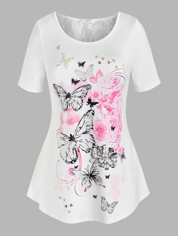T-shirt Fleuri à Imprimé Papillon de Grande Taille - Blanc 4X