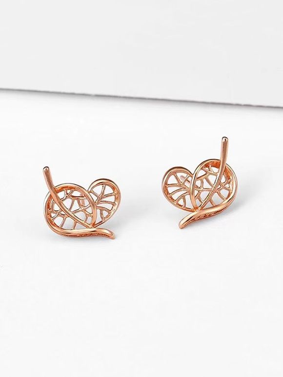 Boucles D'Oreilles Evidées en Forme de Cœur - Or de Rose 