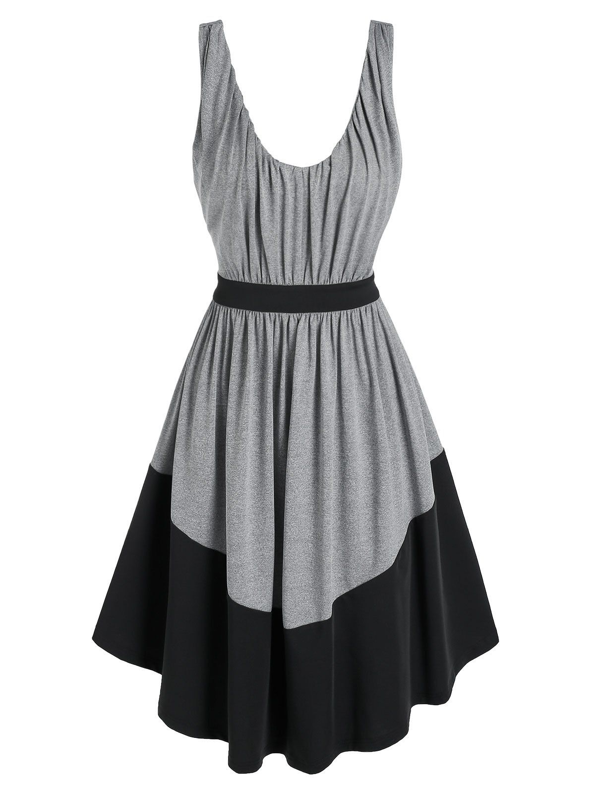 Colorblock Ruched Knee Length Dress - GRAY L