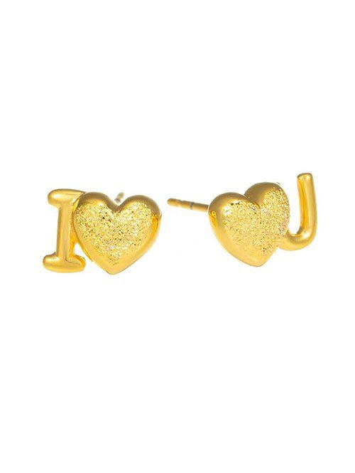 Boucles D'Oreilles Texturées en Forme de Cœur avec Lettre - d'or 
