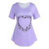 T-shirt à Imprimé Rose Papillon Cœur de Grande Taille - Violet clair L