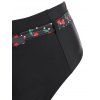 Tummy Control Tankini Swimsuit Polka Dot Cherry Print Ruffle Belted Moulded Halter Beach Swimwear - BLACK XXL