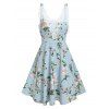 Robe à Applique en Dentelle à Imprimé Floral de Cottagecore en Ligne A - Bleu clair M