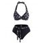 Daisy Floral Print Swimsuit Ruffle Underwire Belted Push Up Halter Bikini Swimwear - BLACK XXL