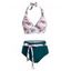 Flower Ruffle Belted Halter Moulded Bikini Swimwear - DEEP GREEN XXL
