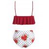 Polka Dot Floral Mix and Match Flounce Tankini Swimwear - DEEP RED XL