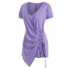 T-shirt Asymétrique Plongeant Epaule Dénudée Grande Taille à Lacets - Violet clair 5X