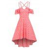 Robe Haute Basse Chinée Croisée à Epaule Dénudée - Rouge XL