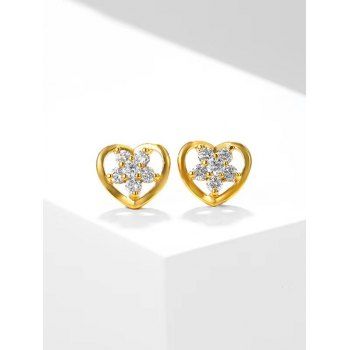 

Heart-Shaped Hollow Out Zircon Flower Stud Earrings, Golden
