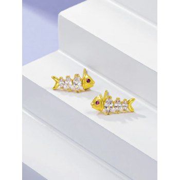 

Fish Bone Shape Zircon Inlaid Stud Earrings, Golden