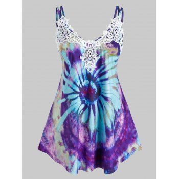 

Plus Size Tie Dye Applique Panel Dual Strap Tank Top, Multicolor