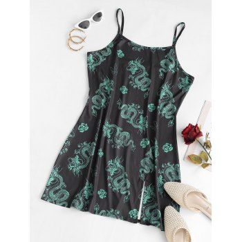 

Oriental Dragon Front Slit Plus Size Mini Dress, Multicolor