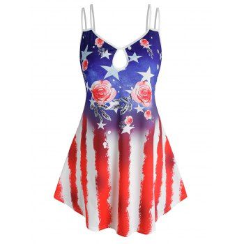 

Plus Size American Flag Flower Print Keyhole Cami Top, Multicolor