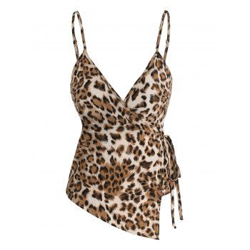 

Leopard Print Asymmetrical Wrap Cami Top, Coffee