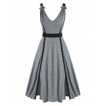 Summer A Line Midi Slit Dress Colorblock Rivets Sleeveless V Neck Dress dresslily imagine noua 2022
