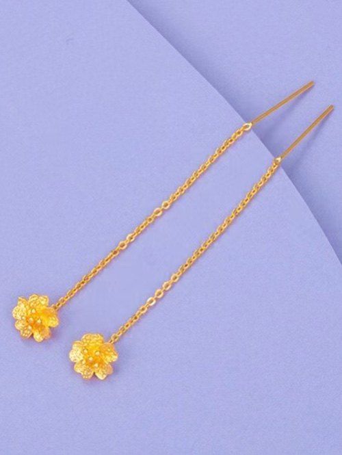Boucles D'Oreilles Pendantes Fleur Gravée en Alliage - d'or 