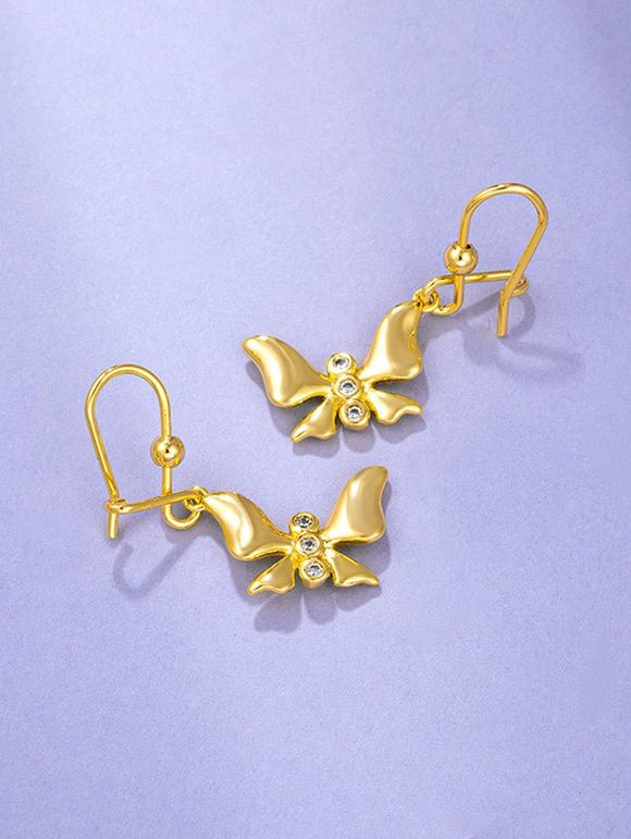Boucles D'Oreilles Crochets Pendantes Motif Papillon Incrustées de Strass - d'or 