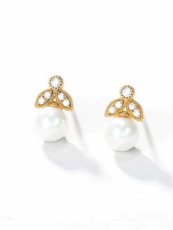 Boucles D'Oreilles Incrustées de Zircon et Perle Fantaisie - d'or 