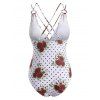 Flower Polka Dot O Ring Criss Cross Backless One-piece Swimsuit - DEEP RED XL