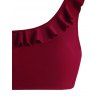 One Shoulder Bikini Swimwear Polka Dot Flower Swimsuit Ruffle Tummy Control Bathing Suit - DEEP RED XL