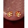 Boucles D'Oreilles en Forme Fleurie Incrustée de Zircon - Rouge Rubis 
