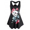 Débardeur à Imprimé Crâne Fleur Anneau en O de Grande Taille - Noir 2X