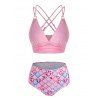 Ensemble de Bikini à Imprimé Sirène Matelassé à Bretelle à Volants - Rose clair XL