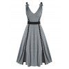 Summer A Line Midi Slit Dress Colorblock Rivets Sleeveless V Neck Dress - GRAY XXXL