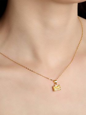 Carved Lock Pendant Gold Plated Necklace
