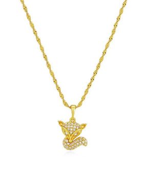 Zircon Inlaid Fox Pendant Necklace