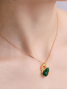 Gourd Pendant Hollow Gold Plated Necklace