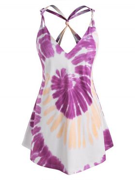 Plus Size Tie Dye Strap Knotted Tunic Tank Top