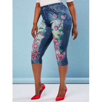 

Plus Size Floral Print Cropped Jeggings, Blue