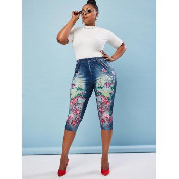 Plus Size Floral Print Cropped Jeggings