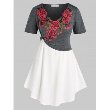 

Plus Size Flower Applique Cropped Tee and Camisole Set, Multicolor