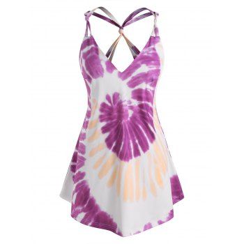 

Plus Size Tie Dye Strap Knotted Tunic Tank Top, Light purple