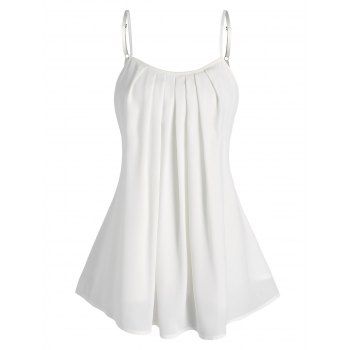 

Pleated Curved Hem Cami Top, White