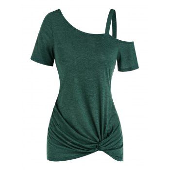 

Skew Neck Knotted Asymmetric T Shirt, Green