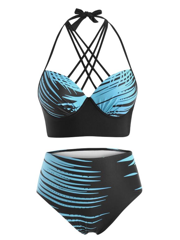 Plus Size Halter Lattice Abstract Print Underwire Bikini Swimwear - LIGHT BLUE 5X