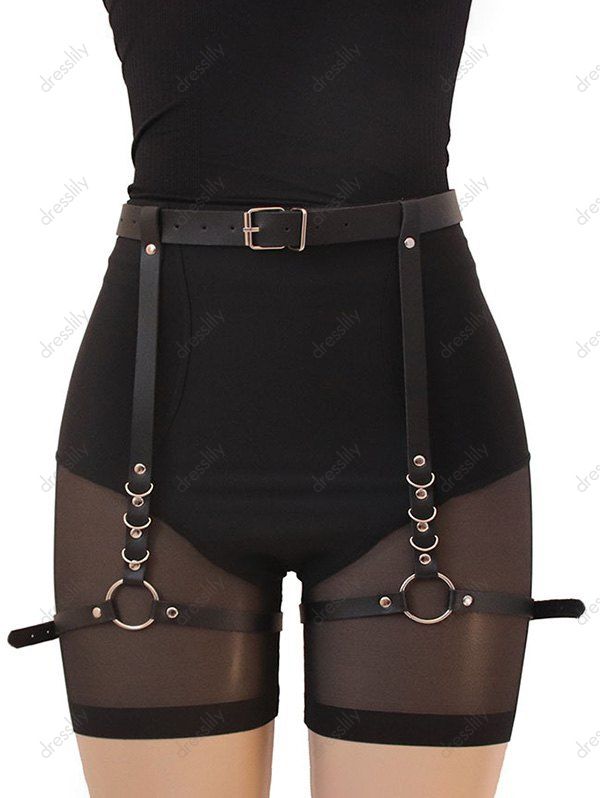 [25 OFF] 2021 Punk Thigh Suspenders Buckle Belt In BLACK DressLily